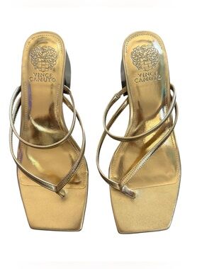 Vince Camuto Metallic Gold Strappy Square-Toe Sandals
